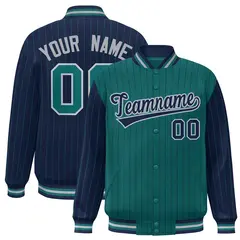 Aqua Navy Pinstripe Raglan Varsity Letterman Baseball Jacket 1