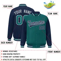 Aqua Navy Pinstripe Raglan Varsity Letterman Baseball Jacket 2