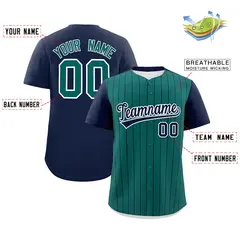 Aqua Navy Pinstripe Two-Tone Authentic Baseball Jersey 2