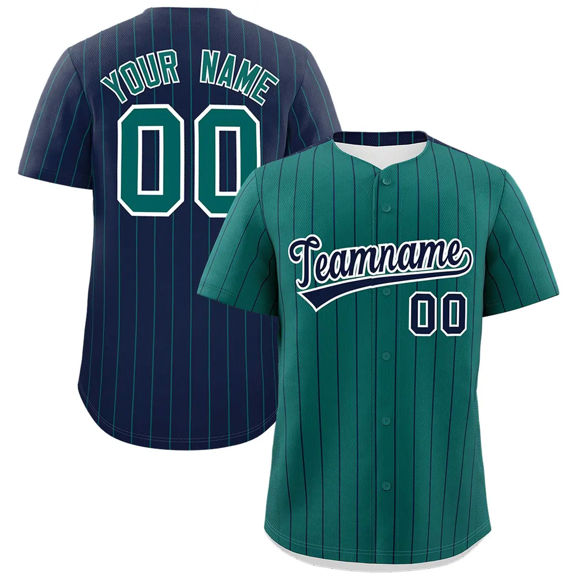 Aqua Navy Pinstripe Two-Tone Authentic Baseball Jersey