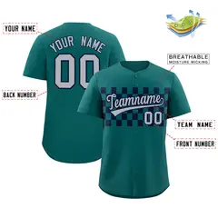 Aqua Navy Plaid Fashion Authentic Baseball Jersey 2