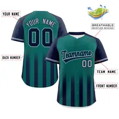 Aqua Navy Raglan Gradient Thick Stripe Baseball Jersey 2