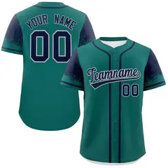 Aqua Navy Raglan Sleeves Authentic Baseball Jersey 1