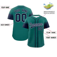 Aqua Navy Raglan Sleeves Authentic Baseball Jersey 2