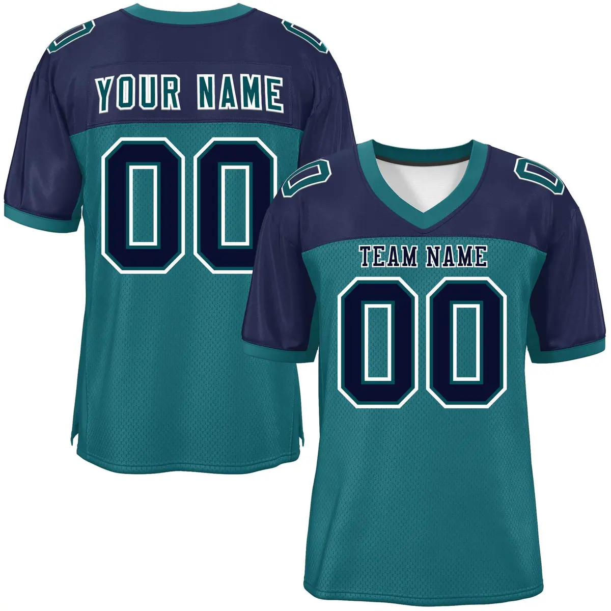 Aqua-Navy Raglan Sleeves Authentic Fashion Football Jersey