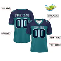 Aqua-Navy Raglan Sleeves Authentic Fashion Football Jersey 2