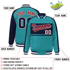 Aqua Navy-Red Color Block Bomber Varsity Baseball Jacket 2