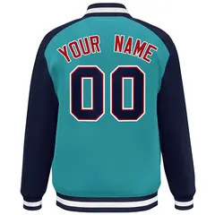 Aqua Navy-Red Color Block Bomber Varsity Baseball Jacket 4
