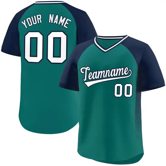Aqua Navy Side Spot Raglan Pullover Baseball Jersey