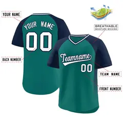Aqua Navy Side Spot Raglan Pullover Baseball Jersey 2