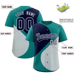 Aqua Navy Silver Half Heart Color Block Baseball Jersey 2