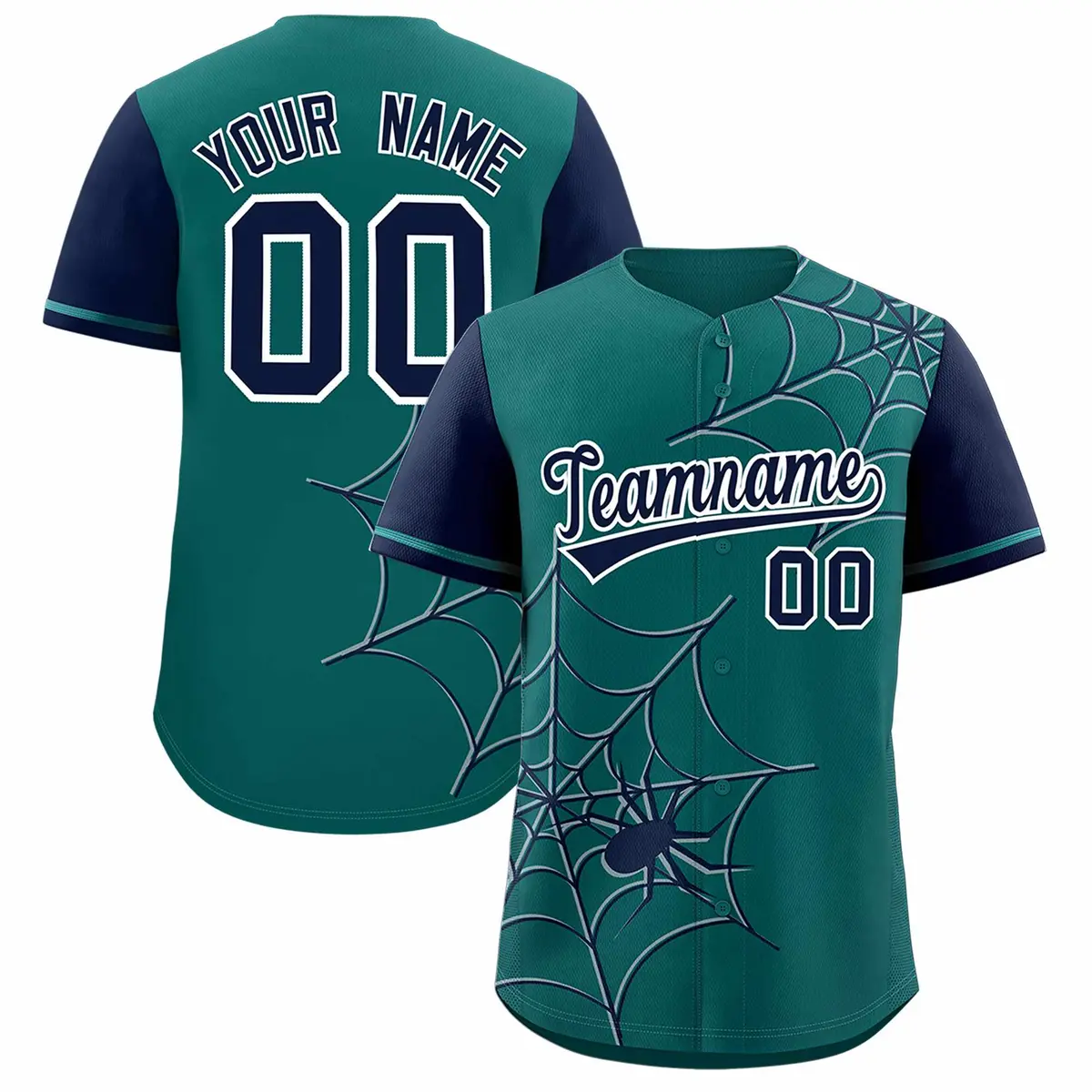 Aqua Navy Spider Web Raglan Baseball Jersey