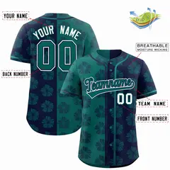 Aqua Navy Split Flower Graffiti Authentic Baseball Jersey 2