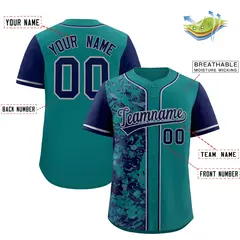 Aqua Navy Split Graffiti Raglan Sleeve Baseball Jersey 2