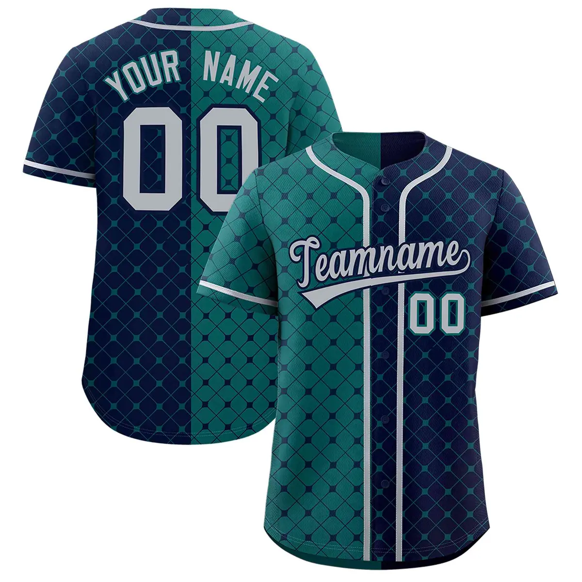 Aqua Navy Split Plaid Authentic Baseball Jersey