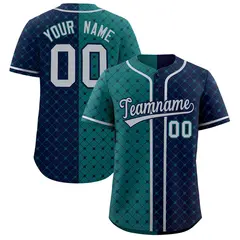 Aqua Navy Split Plaid Authentic Baseball Jersey