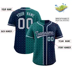 Aqua Navy Split Plaid Authentic Baseball Jersey 2