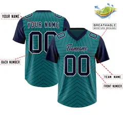 Aqua Navy Star Pattern Raglan Sleeves Football Jersey 2