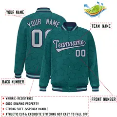 Aqua Navy Star Pattern Varsity Full-Snap Letterman Baseball Jacket 2