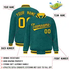 Aqua Navy Star Pattern Varsity Full-Snap Letterman Baseball Jacket 2