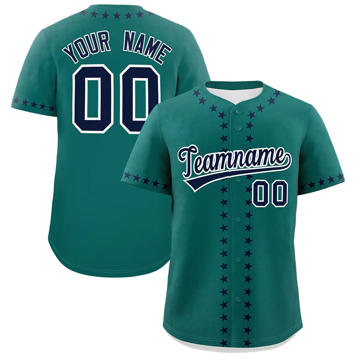 Aqua Navy Star Ribbing Authentic Baseball Jersey