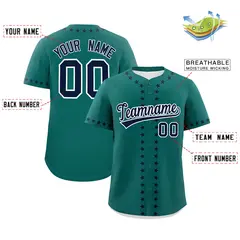 Aqua Navy Star Ribbing Authentic Baseball Jersey 2