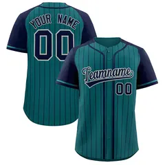 Aqua Navy Stripe Raglan Authentic Baseball Jersey 1