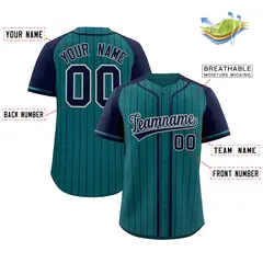 Aqua Navy Stripe Raglan Authentic Baseball Jersey 2