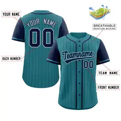 Aqua Navy Stripe Raglan Authentic Baseball Jersey 2