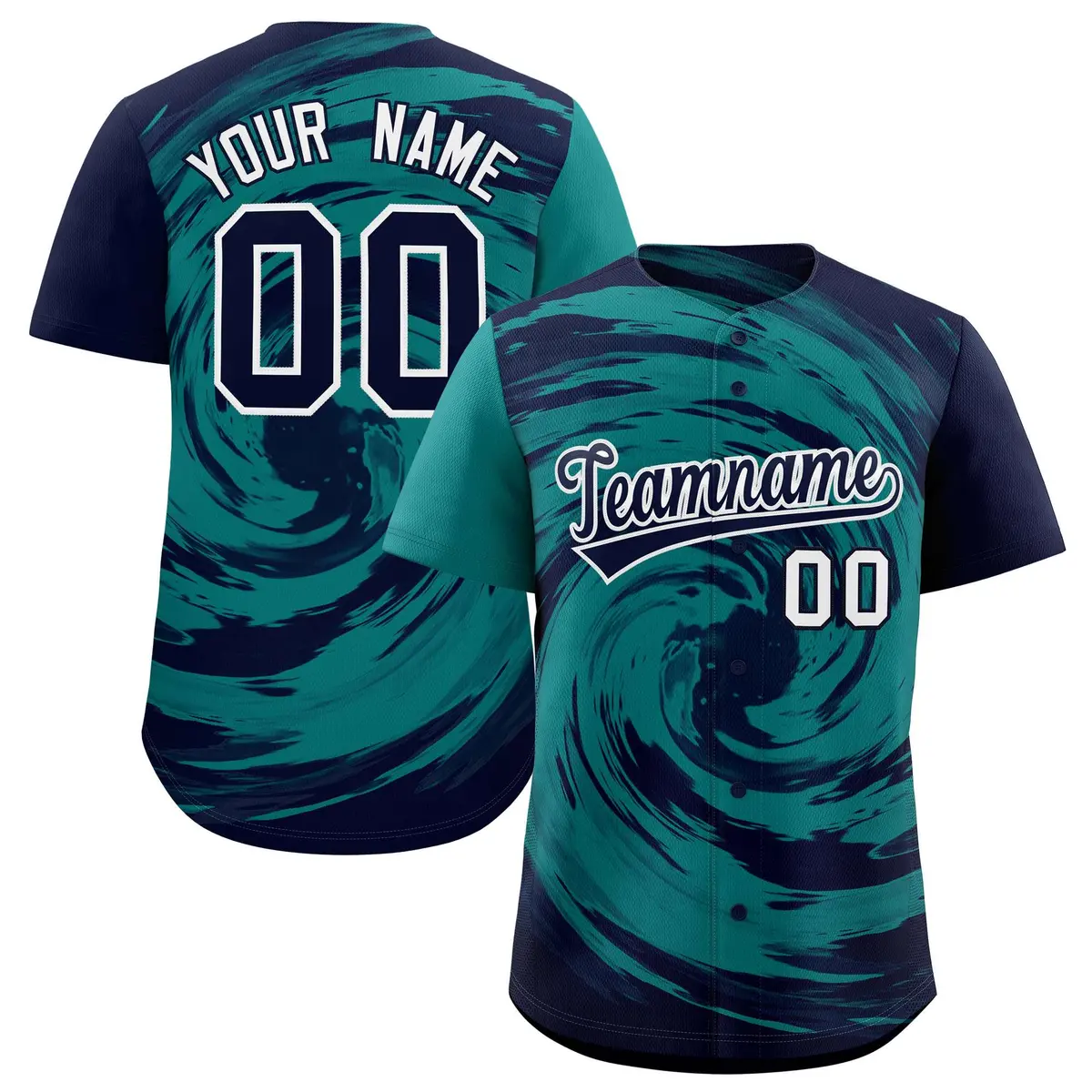 Aqua Navy Swirl Graffiti Baseball Jersey