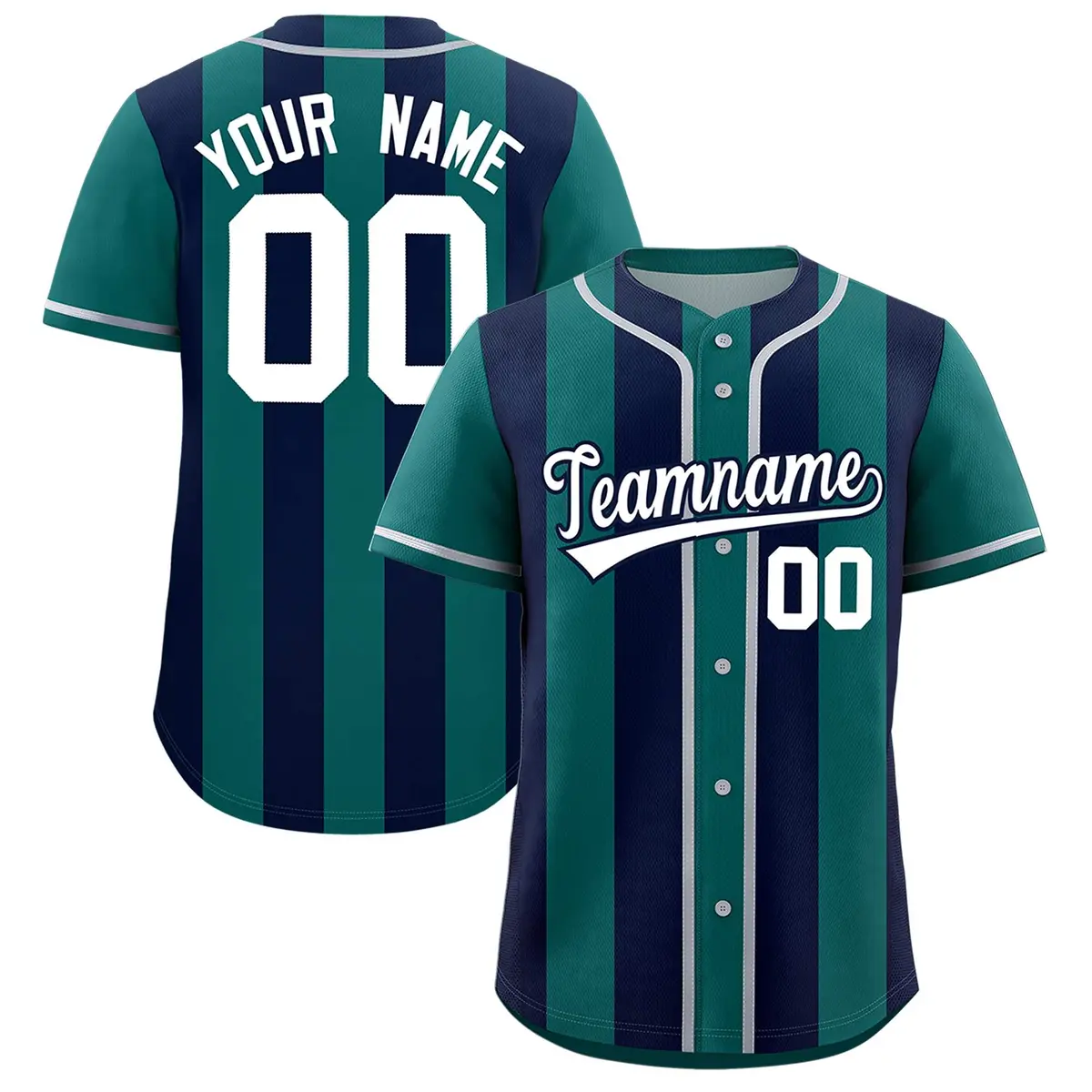 Aqua Navy Thick Stripe Authentic Baseball Jersey