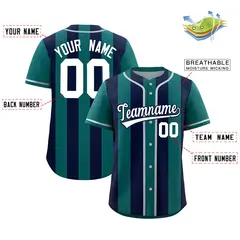 Aqua Navy Thick Stripe Authentic Baseball Jersey 2