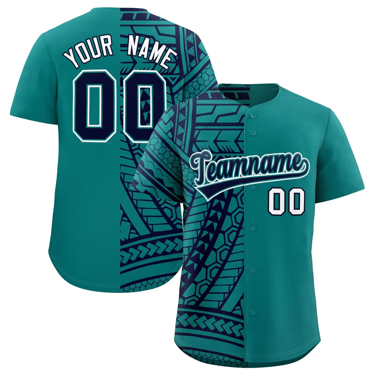 Aqua Navy Tribal Split Baseball Jersey
