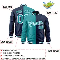 Aqua Navy Two Tone Split Varsity Letterman Bomber Jacket 2