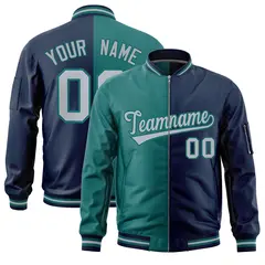 Aqua Navy Two Tone Split Varsity Letterman Bomber Jacket 1