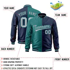 Aqua Navy Two Tone Split Varsity Letterman Bomber Jacket 2