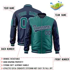 Aqua Navy Two-Tone Varsity Letterman Bomber Jacket 2