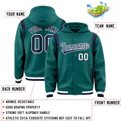 Aqua Navy Varsity Letterman Shoulder Color Block Jacket Hoodie 4
