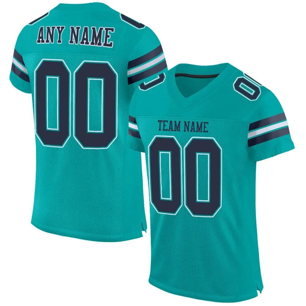 Aqua Navy-White Classic Mesh Authentic Football Jersey