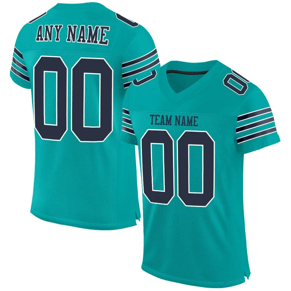 Aqua Navy-White Classic Mesh Authentic Football Jersey