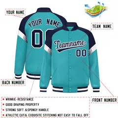 Aqua Navy-White Color Block Varsity Letterman Jacket 2