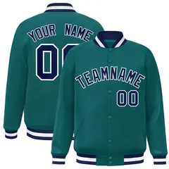 Aqua Navy-White Full-Snap Varsity Letterman Jacket
