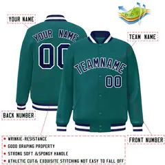 Aqua Navy-White Full-Snap Varsity Letterman Jacket 2