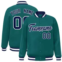 Aqua Navy-White Full-Snap Varsity Letterman Jacket