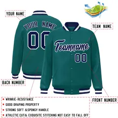 Aqua Navy-White Full-Snap Varsity Letterman Jacket 2