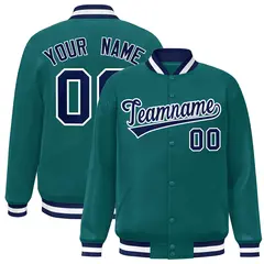 Aqua Navy-White Full-Snap Varsity Letterman Jacket