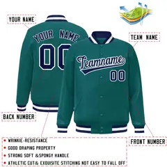 Aqua Navy-White Full-Snap Varsity Letterman Jacket 2