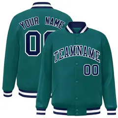 Aqua Navy-White Full-Snap Varsity Letterman Jacket