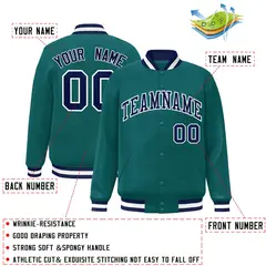 Aqua Navy-White Full-Snap Varsity Letterman Jacket 2