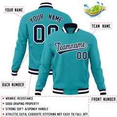 Aqua Navy-White Full-Snap Varsity Letterman Jacket 4